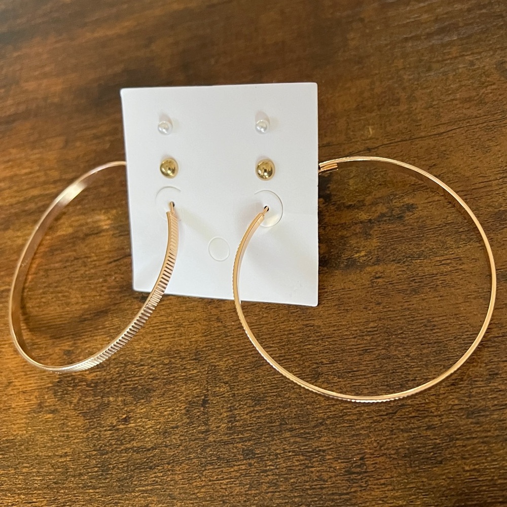 NWT—Gold Earring Set of Hoops and Studs